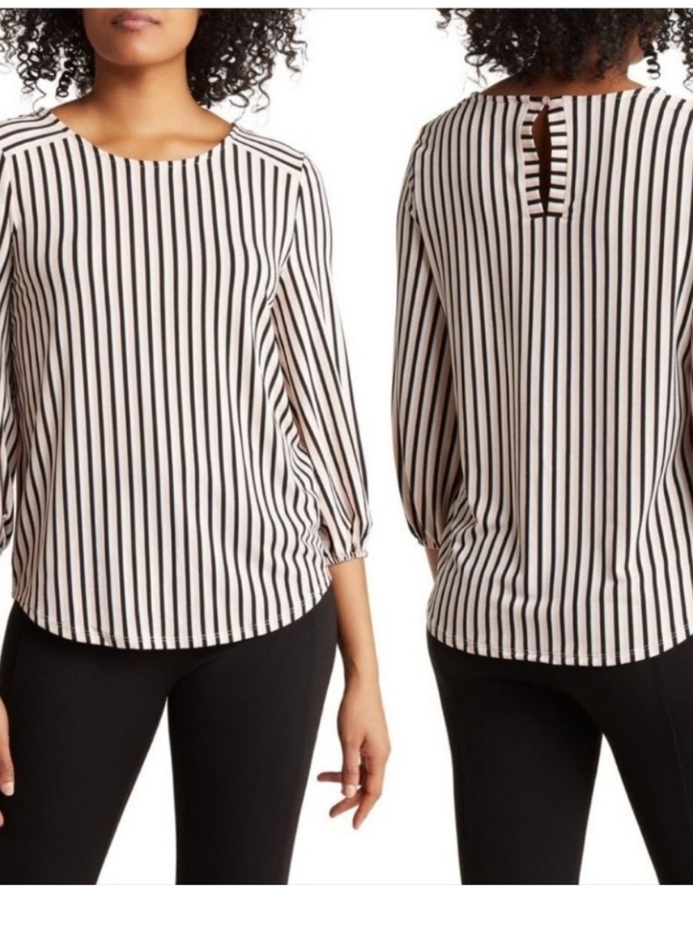 Adrianna Papell Striped 3/4 Sleeve Black Blush Size L. Picture for reference.